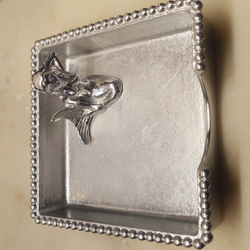 NEW! Mariposa RARE Silver Mermaid Napkin Box And Mermaid Weight / Trinket Dish
